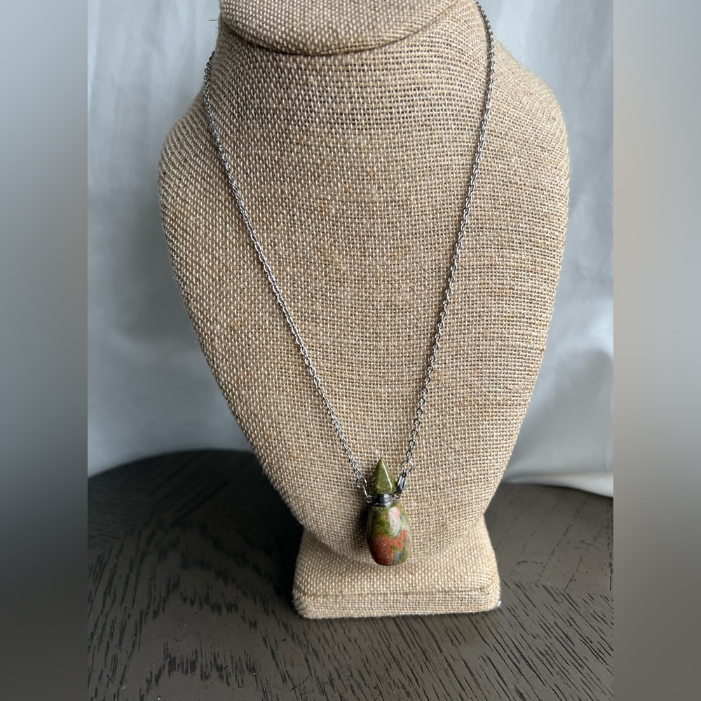 ( ONE ) Unakite perfume bottle necklace 20’ ( see pictures )